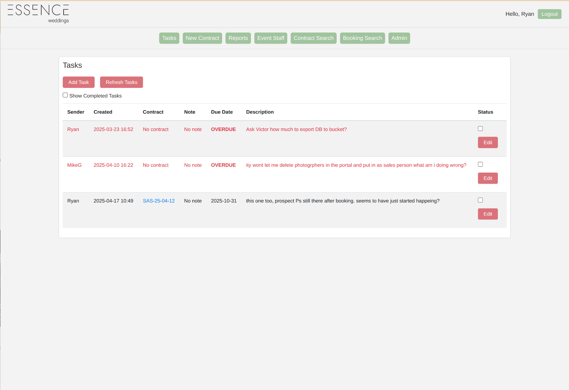 Staff tasks and scheduling