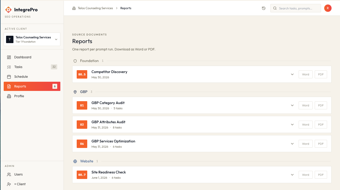 Lighthouse dashboard phase reports view